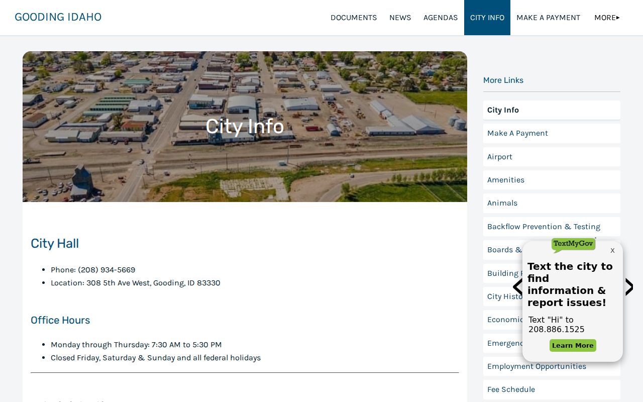 Official Gooding City Hall information page for city records