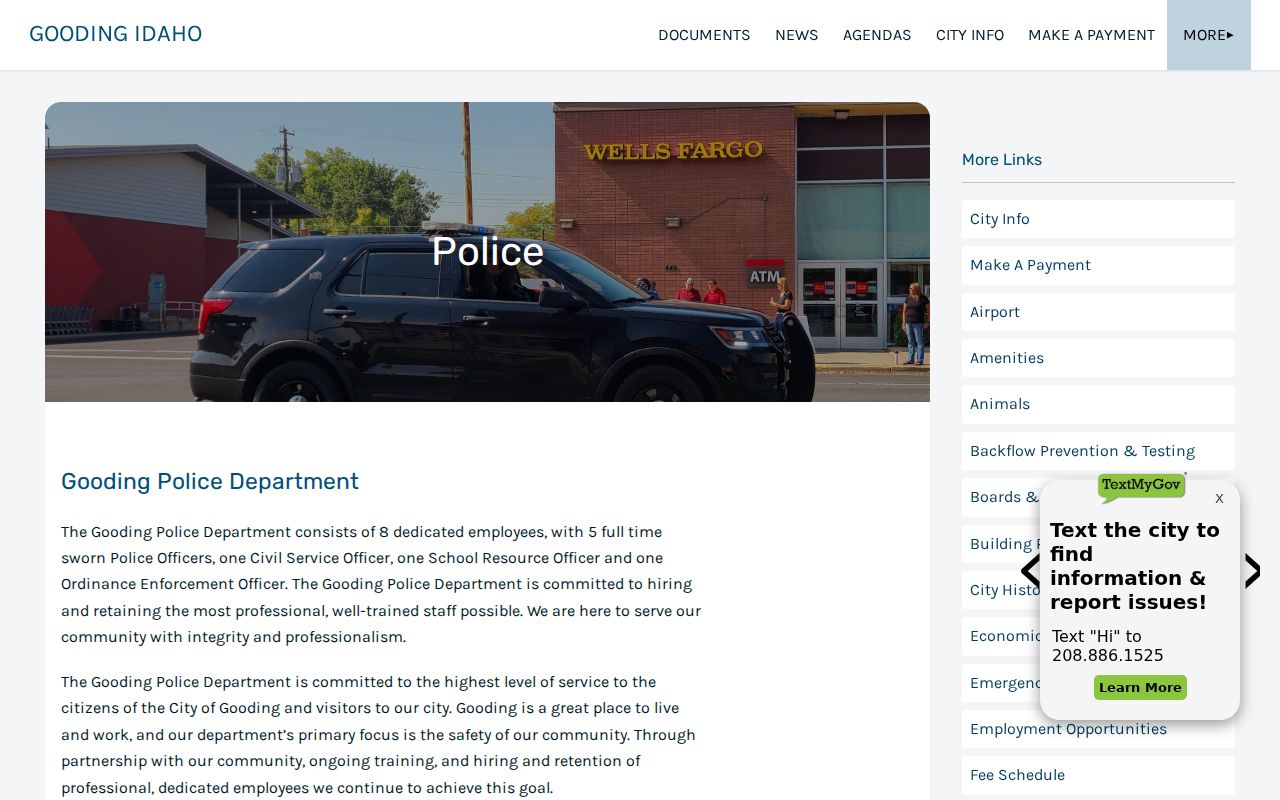 Official Gooding Police Department webpage and contact information