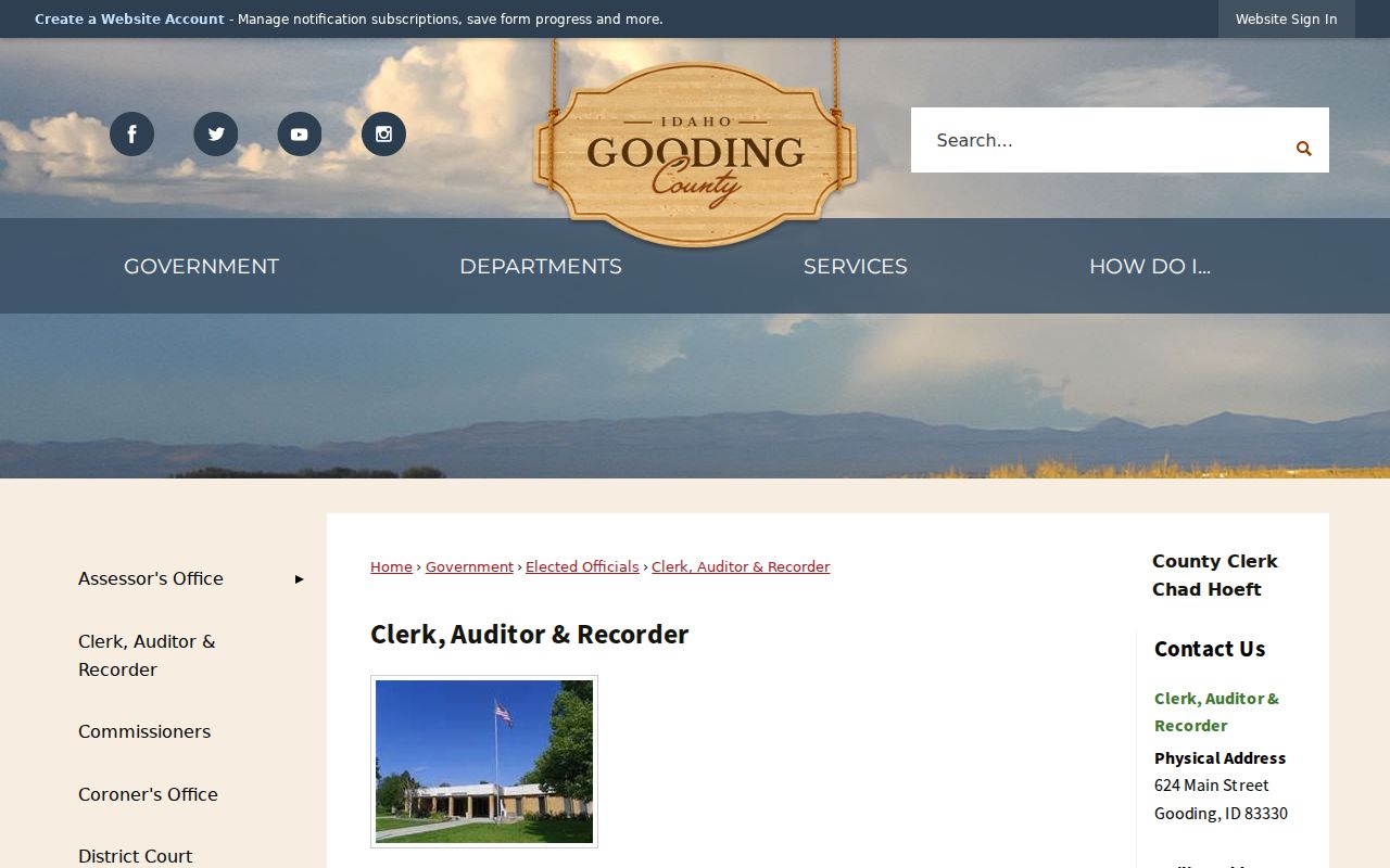 Gooding County Clerk Auditor and Recorder records page