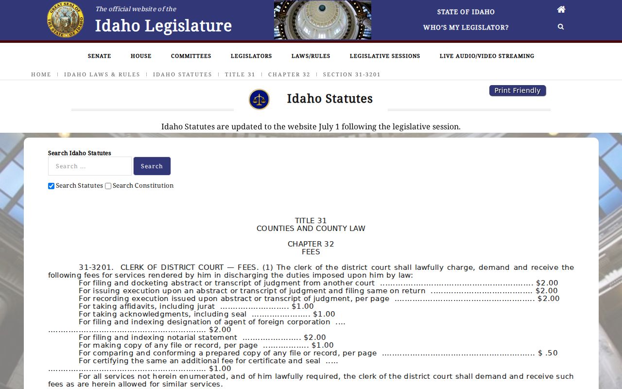 Idaho statute governing Gooding County court copy fees