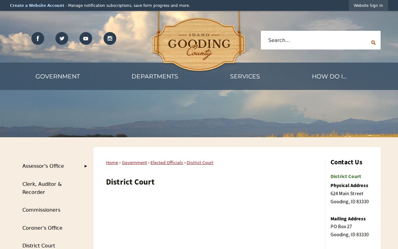 Gooding County District Court official records page