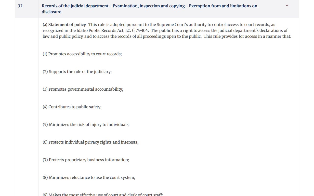 Idaho Court Administrative Rule 32 governing Gooding County case access