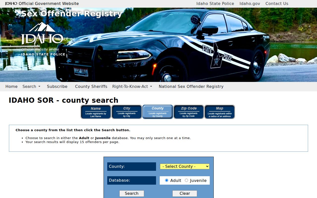 Gooding County sex offender registry county search fields