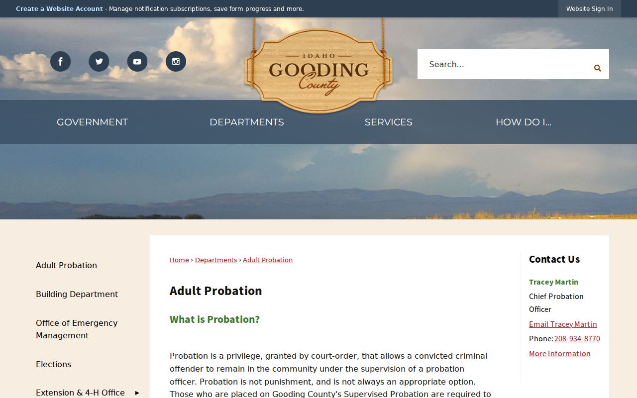 Gooding County criminal history adult probation programs