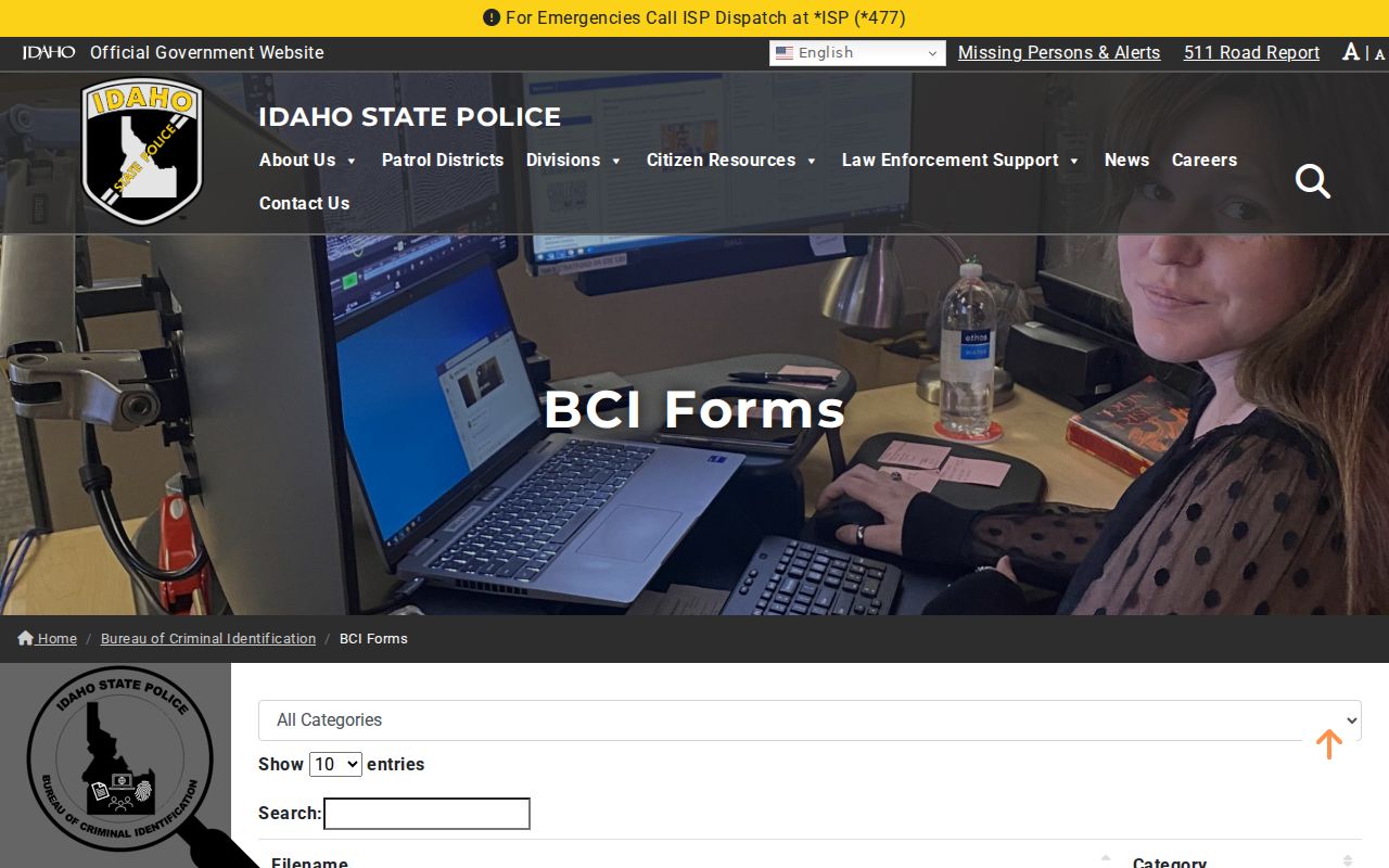 Gooding County criminal history BCI forms catalog