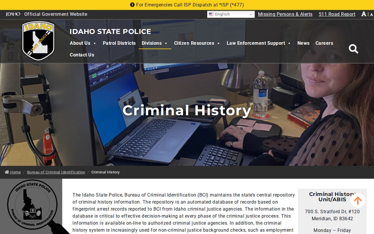 Gooding County criminal history repository scope and corrections